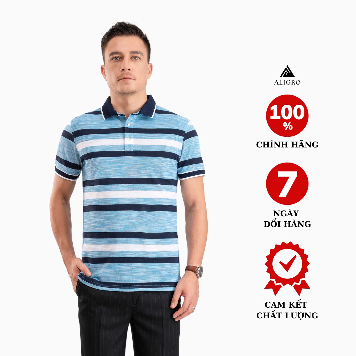 áo Polo Nam Ngắn Tay Kẻ Ngang Xanh Dương-navy Algplo86 – Aligro