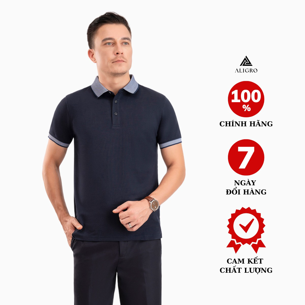 áo Polo Nam Ngắn Tay Xanh Navy Aligro Algplo85 – Aligro
