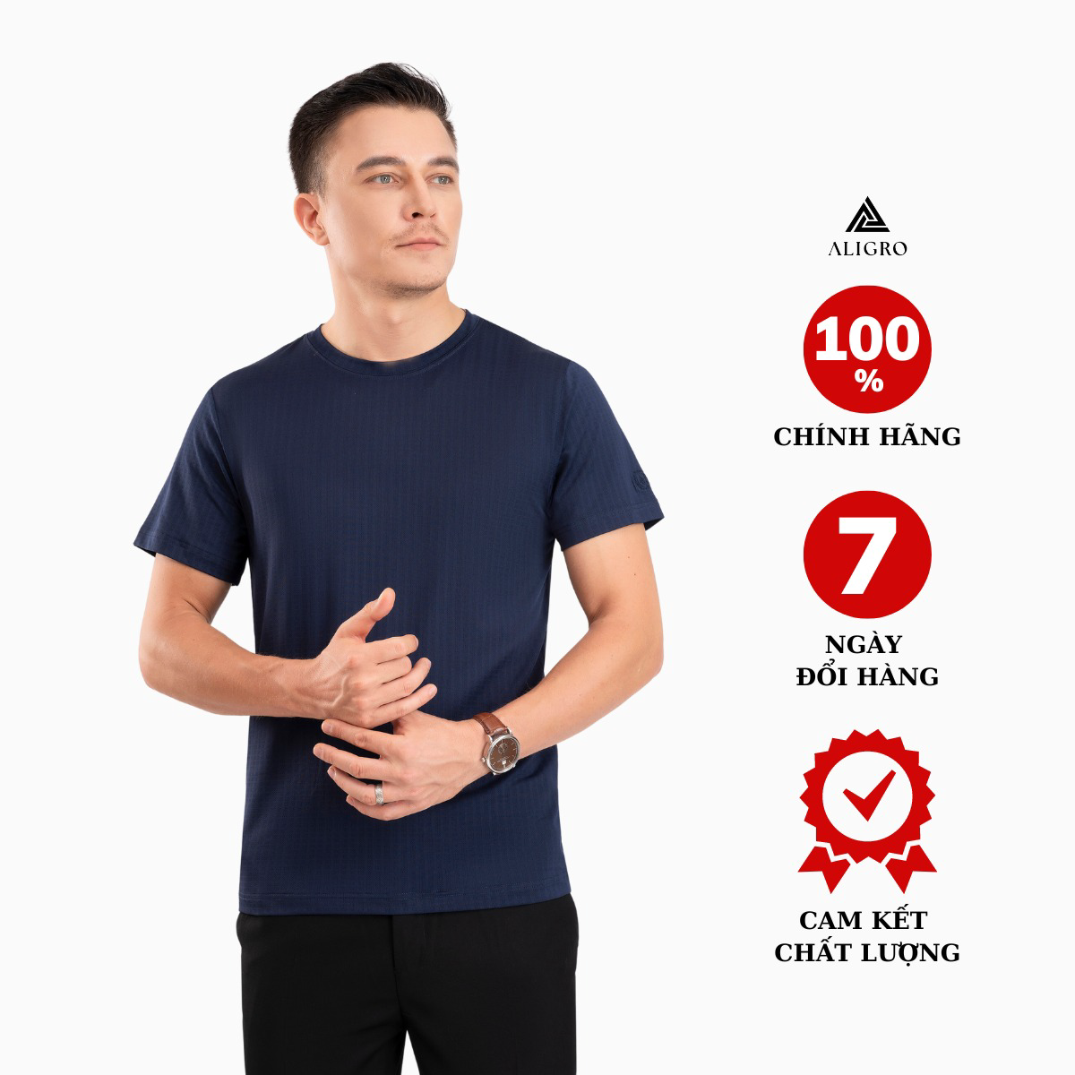 áo Phông Cộc Tay ô Chấm Màu Navy Algapc074 – Aligro