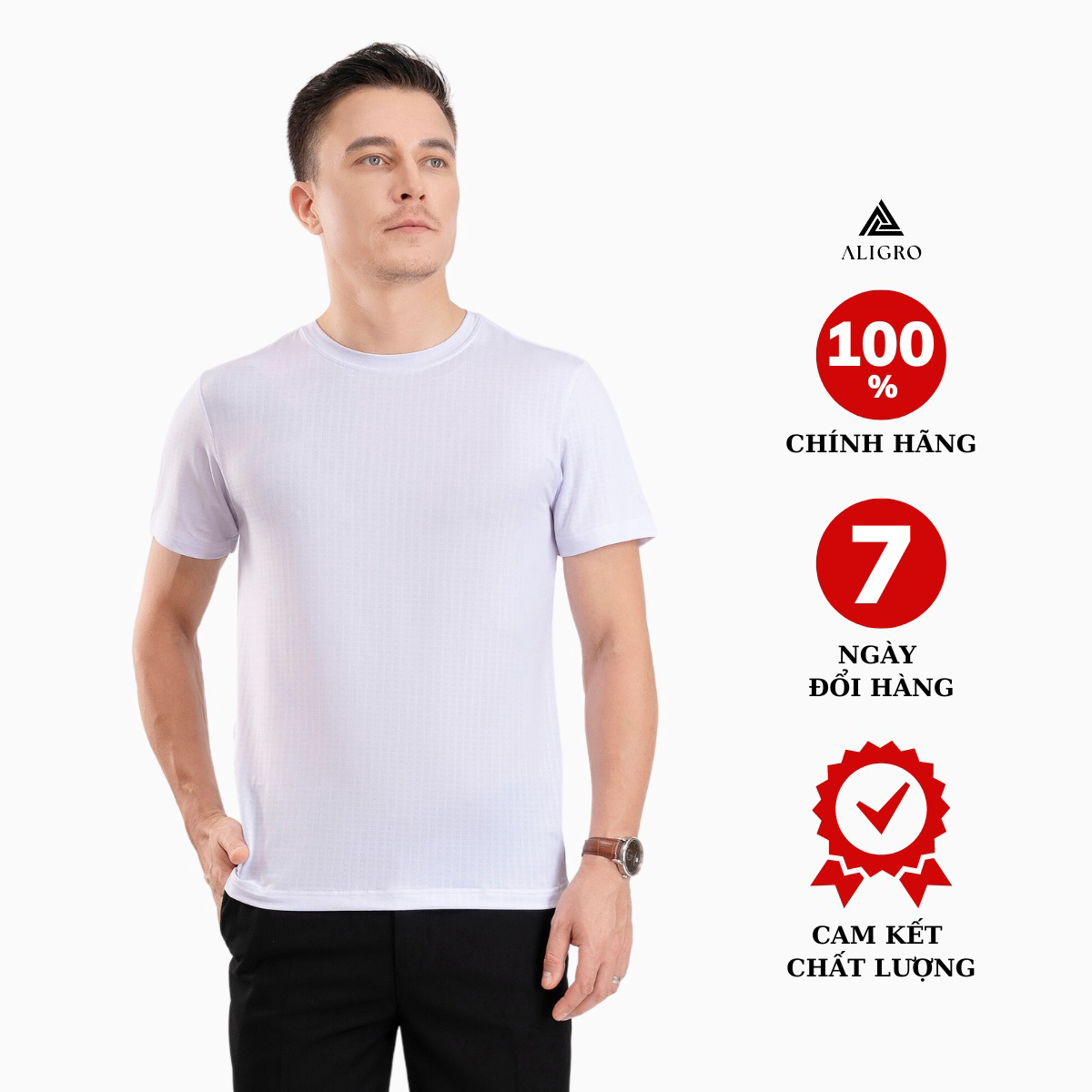 áo Phông Nam Ngắn Tay Aligro Chất Vải Cotton ô Chấm Màu Trắng Năng động Algapc073 – Aligro