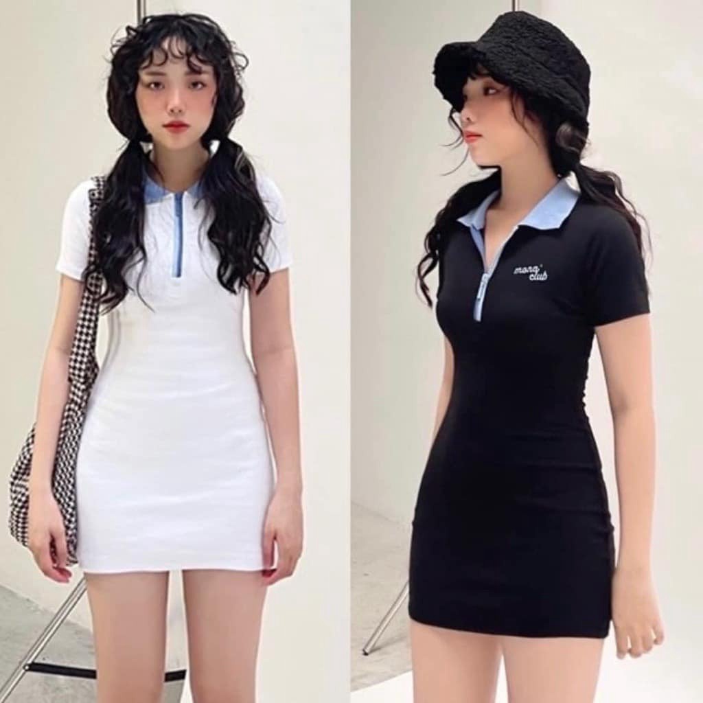 đầm Váy Nữ Polo Body Mix Cổ Xanh Dress Dây Kéo Sa149 – Sam Store