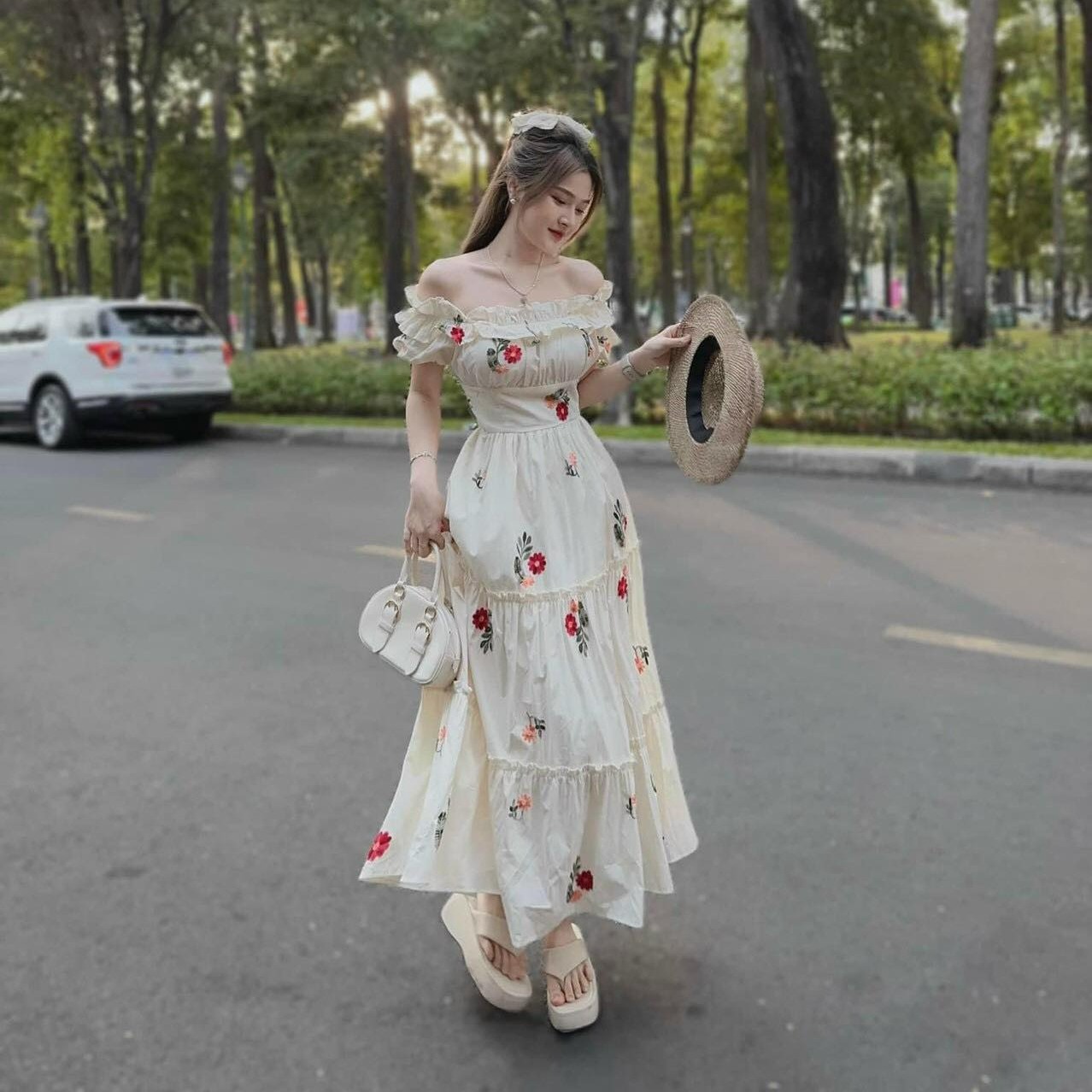đầm Váy Nữ Maxi Trễ Vai Lụa In Hoa Bt278 – Nana House