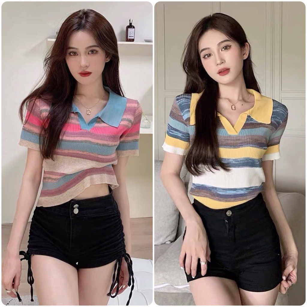 áo Len Dệt Kim Dáng Croptop Phối Màu Ngũ Sắc Sldca101 – Diepchi Fashion