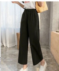 Quần ống Rộng Nữ Có Cạp Chun Chất đũi Thoải Mái Quần ống Suông Lưng Eo Siêu đẹp Form Rộng Hàng Hot Trend-htm Fashion