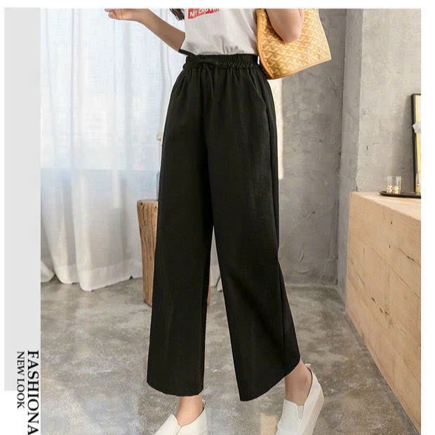 Quần ống Rộng Nữ Có Cạp Chun Chất đũi Thoải Mái Quần ống Suông Lưng Eo Siêu đẹp Form Rộng Hàng Hot Trend-htm Fashion