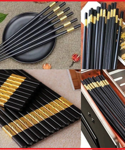 Hộp 10 đôi đũa Hợp Kim Mạ Vàng Phong Cách Hàn Quốc Cao Cấp Ctb318 – Bechip