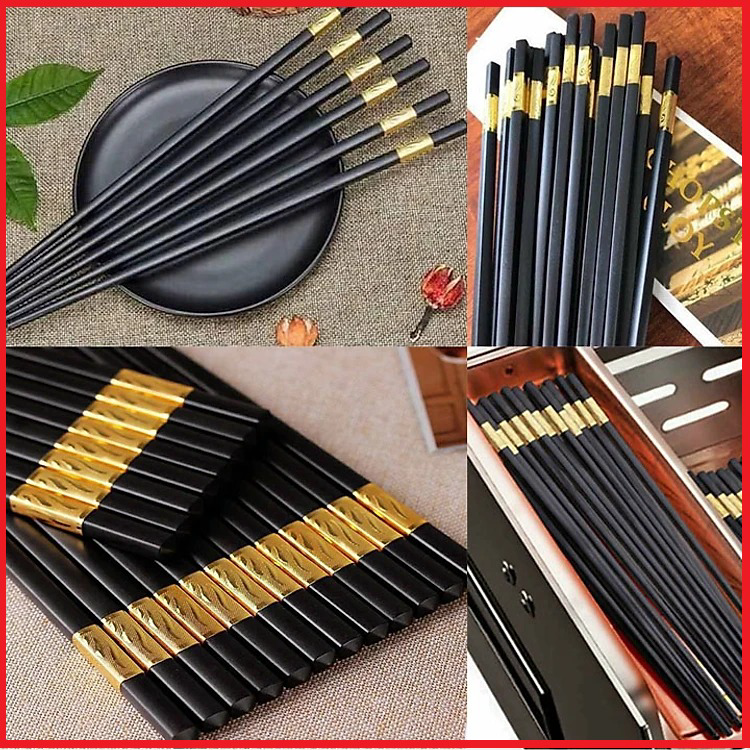 Hộp 10 đôi đũa Hợp Kim Mạ Vàng Phong Cách Hàn Quốc Cao Cấp Ctb318 – Bechip