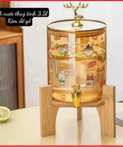 Bình đựng Nước Có Vòi Kèm Kệ Gỗ Tre, Bình Hươu Vàng Decor Borosilicate 3,5l Lít Nắp Inox Vàng Ctb321 – Bechip