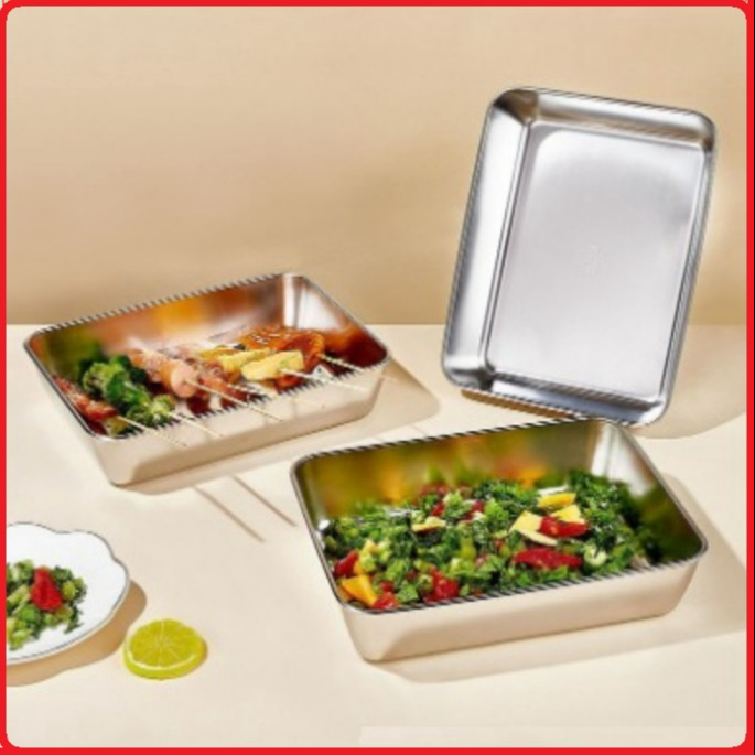 Hộp Inox Kèm Nắp Nhựa Hình Chữ Nhật Cỡ Lớn 25.5 X 20 Cm Ctb323 – Bechip
