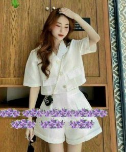 Set đồ Nữ áo Sơ Mi Vest Croptop Phối Quần Short – Ausa House