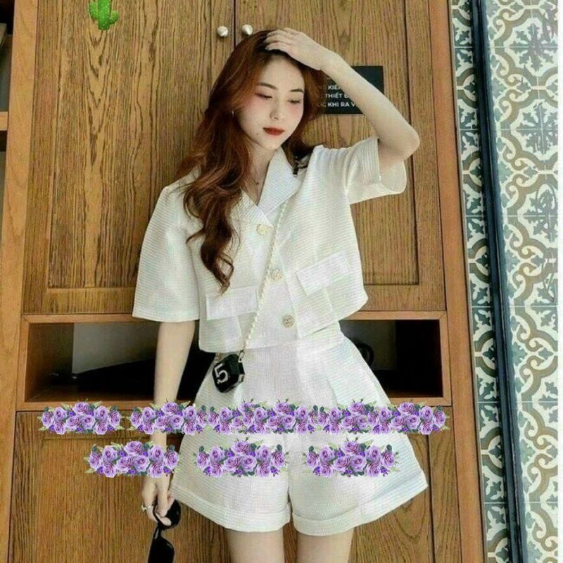 Set đồ Nữ áo Sơ Mi Vest Croptop Phối Quần Short – Ausa House