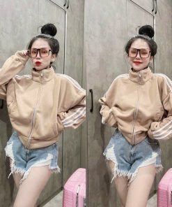 áo Khoác Nữ Lửng Craptop Chất Vải Nỉ Ngoại Có Cánh Cổ Tay áo 2 Bên Cánh Tay Chạy Sọc Siêu Nét Hàng Hot Trend-htm Fashion