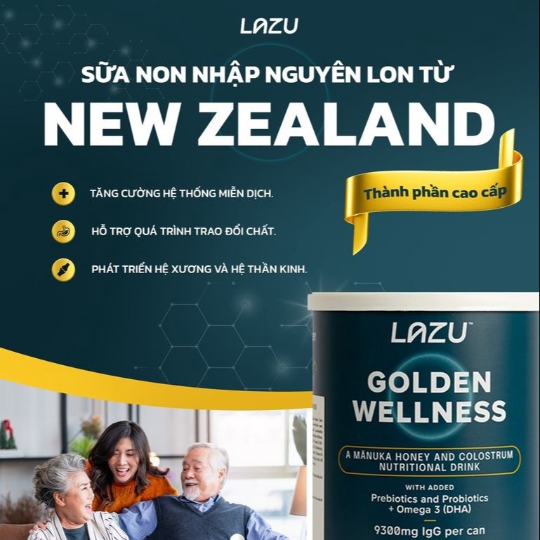 01 Lon Sữa Non Lazu Golden Wellness (igg 20%), Sữa Tách Béo & Mật Ong Manuka – Lazu