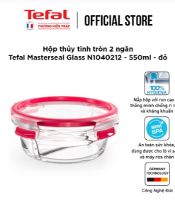 Hộp Thủy Tinh Tròn 2 Ngăn Tefal Masterseal Glass N1040212 – 550ml – đỏ – Tefal