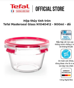 Hộp Thủy Tinh Tròn Tefal Masterseal Glass N1040412 – 900ml – đỏ – Tefal