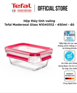 Hộp Thủy Tinh Vuông Tefal Masterseal Glass N1040512 – 450ml – đỏ – Tefal