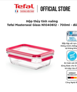 Hộp Thủy Tinh Vuông Tefal Masterseal Glass N1040612 – 700ml – đỏ – Tefal