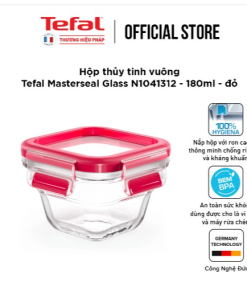 Hộp Thủy Tinh Vuông Tefal Masterseal Glass N1041312 – 180ml – đỏ – Tefal