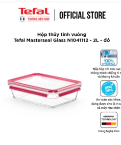 Hộp Thủy Tinh Vuông Tefal Masterseal Glass N1041112 – 2l – đỏ – Tefal