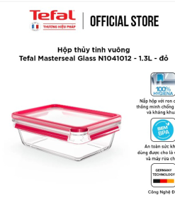 Hộp Thủy Tinh Vuông Tefal Masterseal Glass N1041012 – 1.3l – đỏ – Tefal