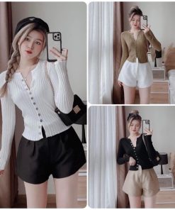 áo Len đũa Dài Tay Cổ Tròn Khuy Giữa Phối 11 Khuy Phong Cách Hàn Quốc Sldca73 – Diepchi Fashion