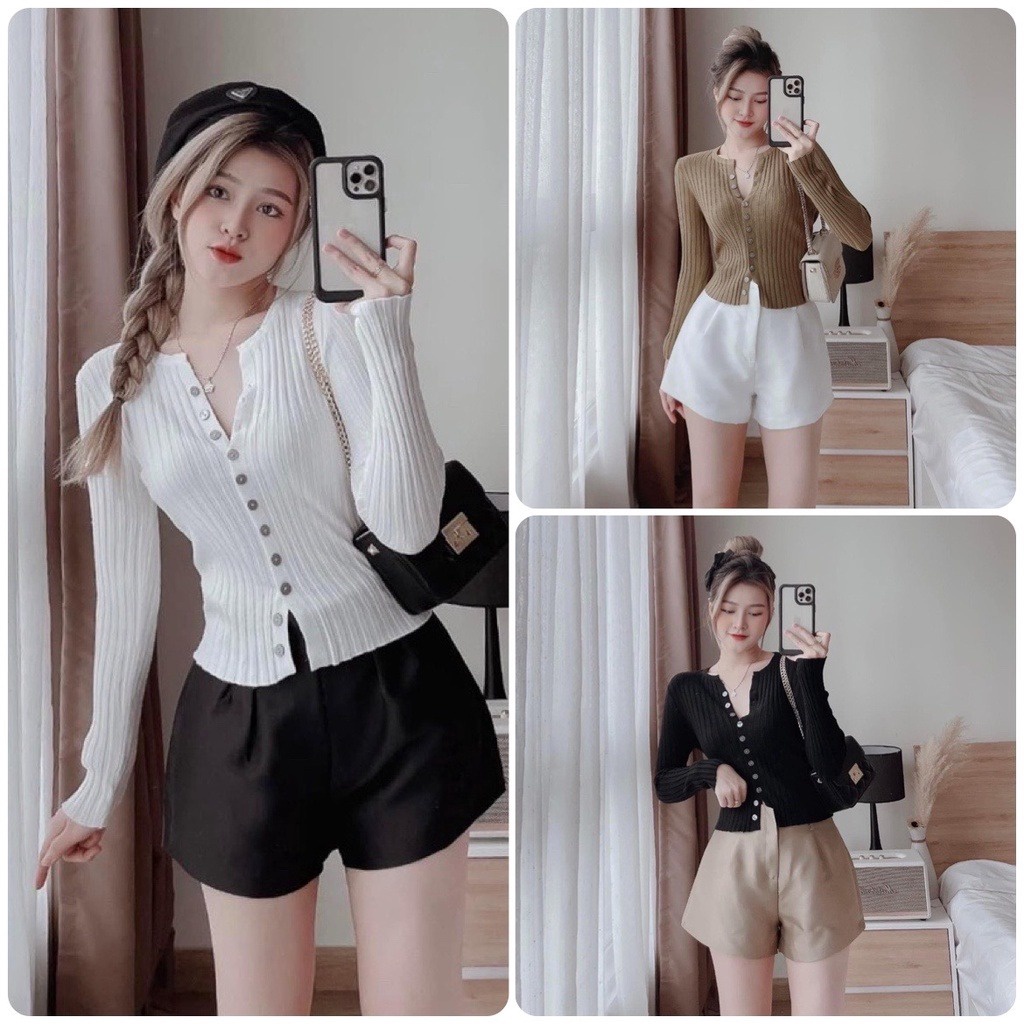 áo Len đũa Dài Tay Cổ Tròn Khuy Giữa Phối 11 Khuy Phong Cách Hàn Quốc Sldca73 – Diepchi Fashion