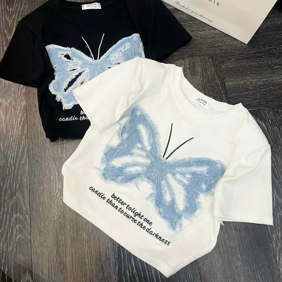 áo Thun Nữ Dáng Croptop ôm Body Thun Rip Bướm Jean – Lê Phương Boutique