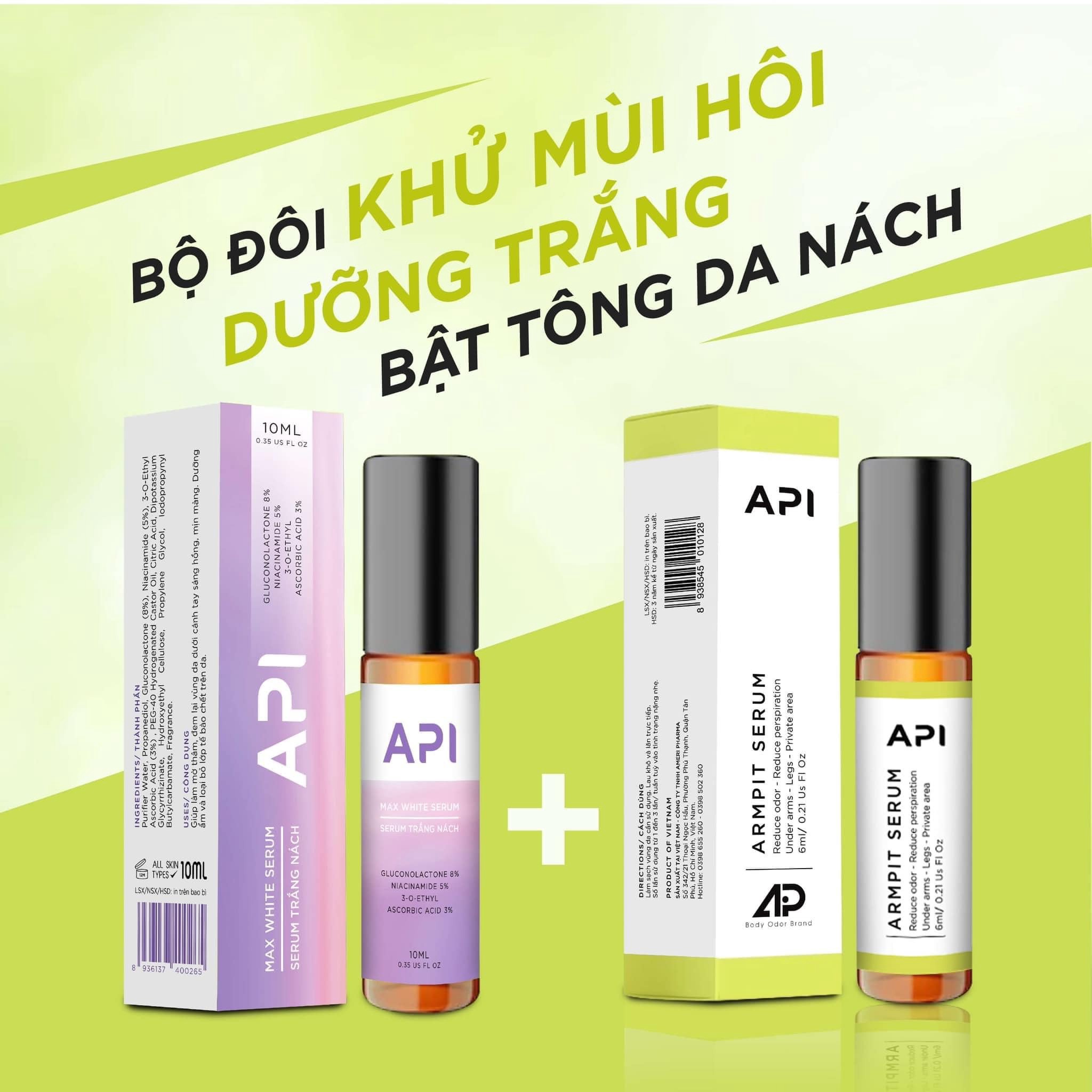 Combo Serum Trắng Nách Api, Và Khử Mùi Hôi Nách Api, Son Lăn Nách Api, Lăn Khử Mùi Ngăn Kt1 Tiết Mồ Hôi 72h -gdn