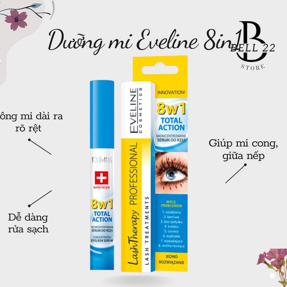 Huyết Thanh Dưỡng Mi Eveline 8in1 Dưỡng Dài Dày Chắc Khoẻ Mi B1025 – Bell22 Store