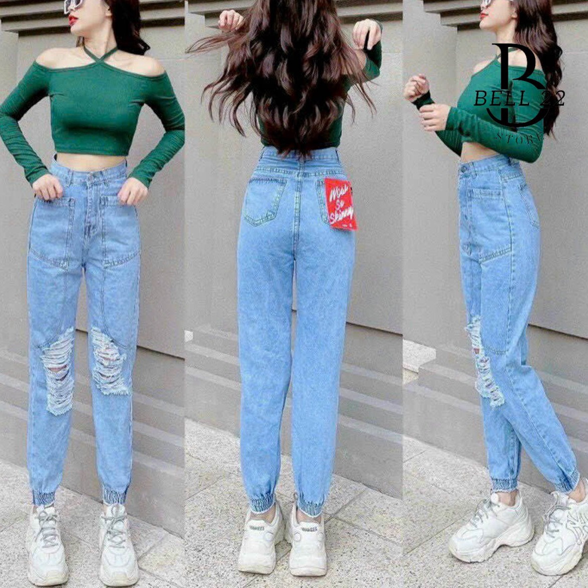 Baggy Cotton Lưng Cao Rách 2 ống B1040 – Bell22 Store