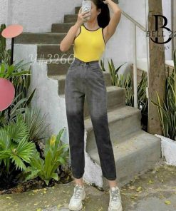 Baggy Cotton Lưng Cao Bạc Phối 2 Màu đen Xám B1043 – Bell22 Store