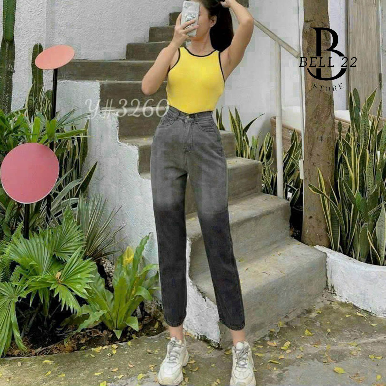 Baggy Cotton Lưng Cao Bạc Phối 2 Màu đen Xám B1043 – Bell22 Store