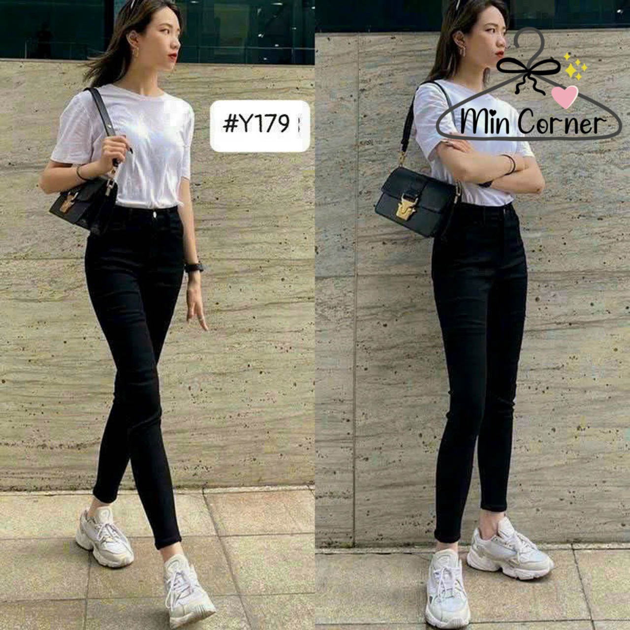 Quần Jean Nữ Cotton Lưng Cao ống ôm Màu đen Mq69 – Min Corner