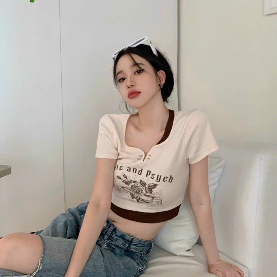 áo Thun Nữ Croptop Cổ Tròn Tay Ngắn Psych – Ausa House