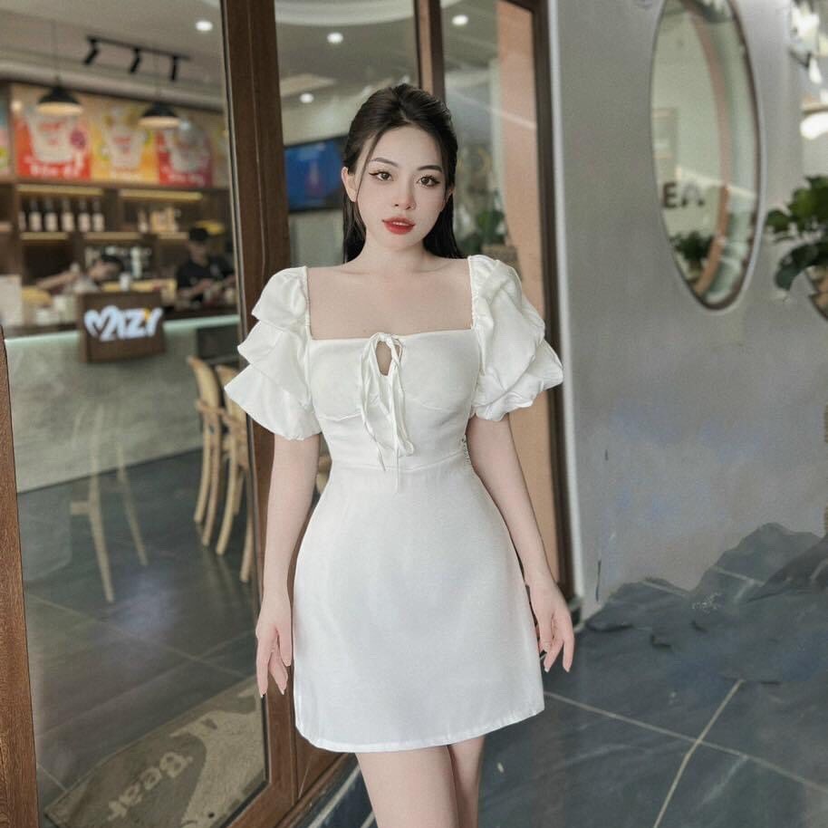đầm Nữ Tay Phồng đính Nơ – Ausa House