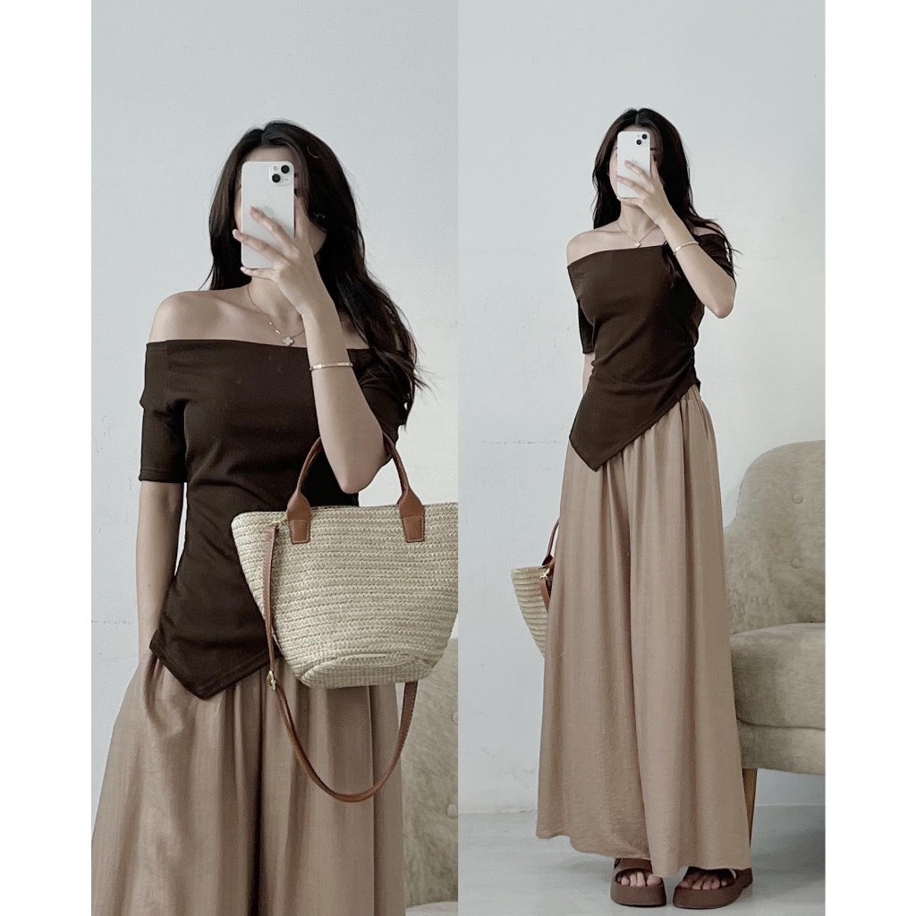 áo Thun Nữ Chất Thun Gân ôm Bodytay Ngắn Trễ Vai Vạt Nhọn Sa371 – Sam Store