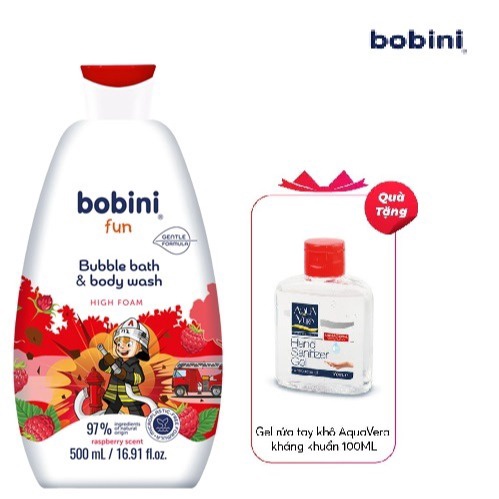 Gel Tắm Trẻ Em Tạo Bọt Fun Mềm Mịn Hương Mâm Xôi 1+ Tuổi 500ml- Bobini