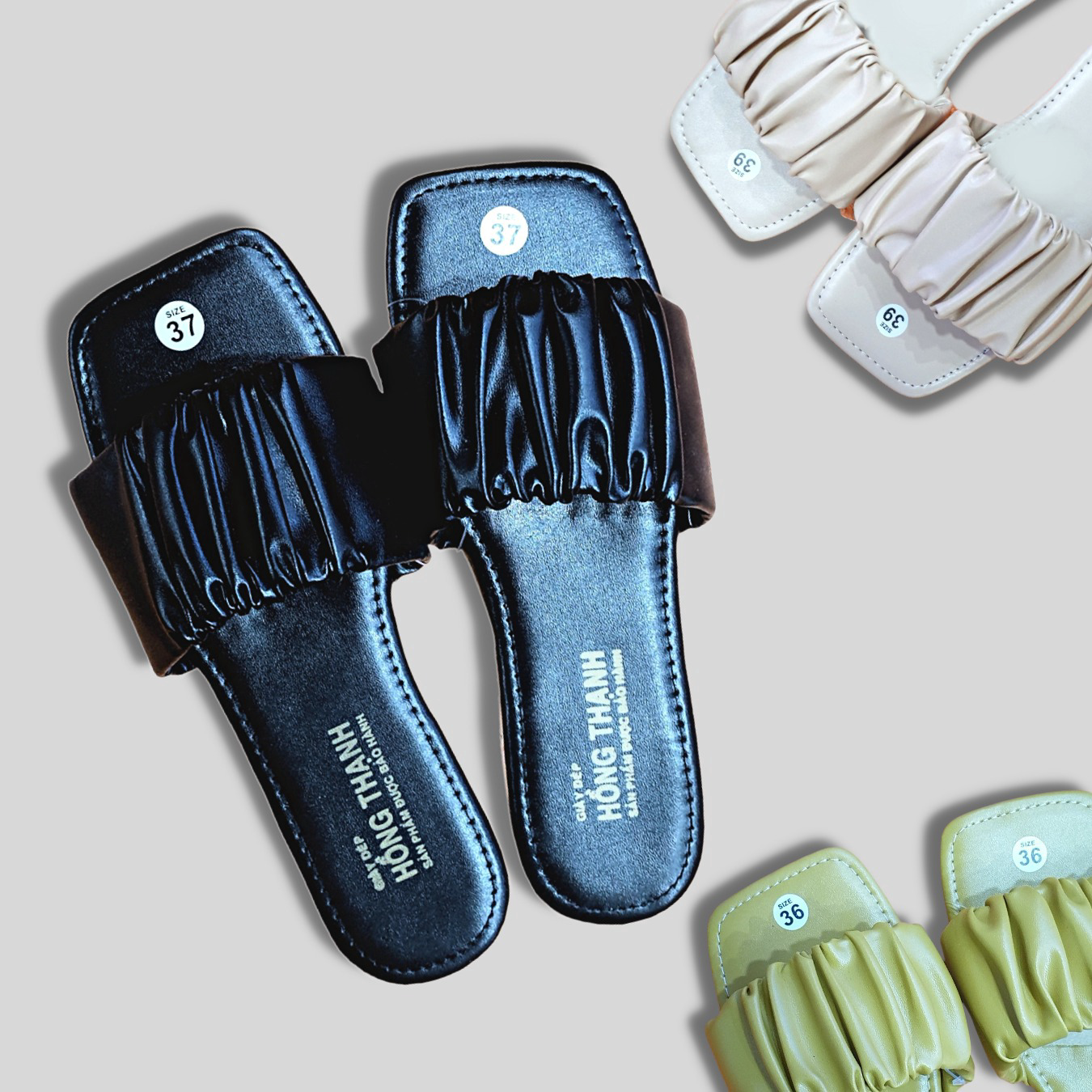 Dép Nữ đế Bệt Quai Ngang Bản Nhúm Chần Chỉ 3 Màu Cực Xinh – Shop Mẹ Bống