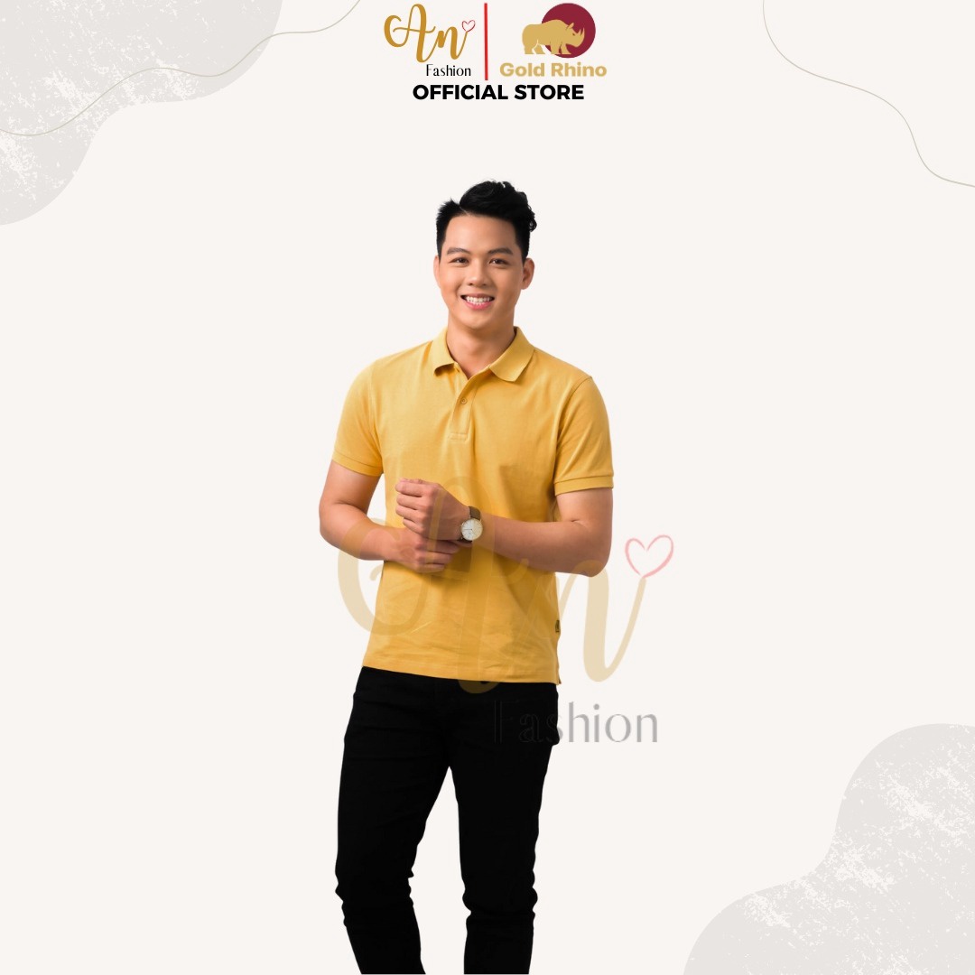 Polo Nam Màu Vàng Nghệ 100% Cotton Cao Cấp Kháng Khuẩn Thoáng Mát – Gold Rhino