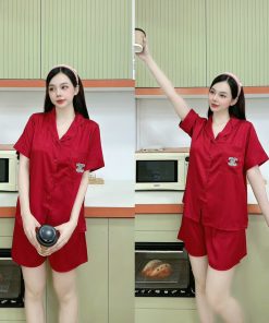 Bộ Pijama Gấm Tay Ngắn Quần đùi – Lê Phương Boutique