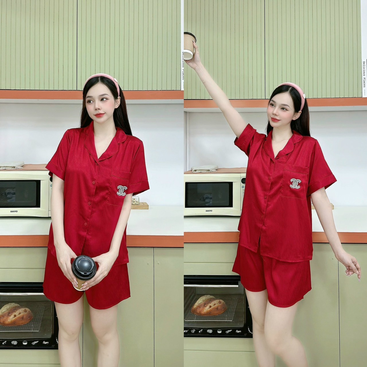 Bộ Pijama Gấm Tay Ngắn Quần đùi – Lê Phương Boutique