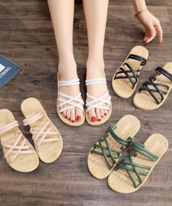 Giày Sandal, Dép Nữ Giả Cói Thời Trang Quai Chéo đế Bằng – Shop Mẹ Bống