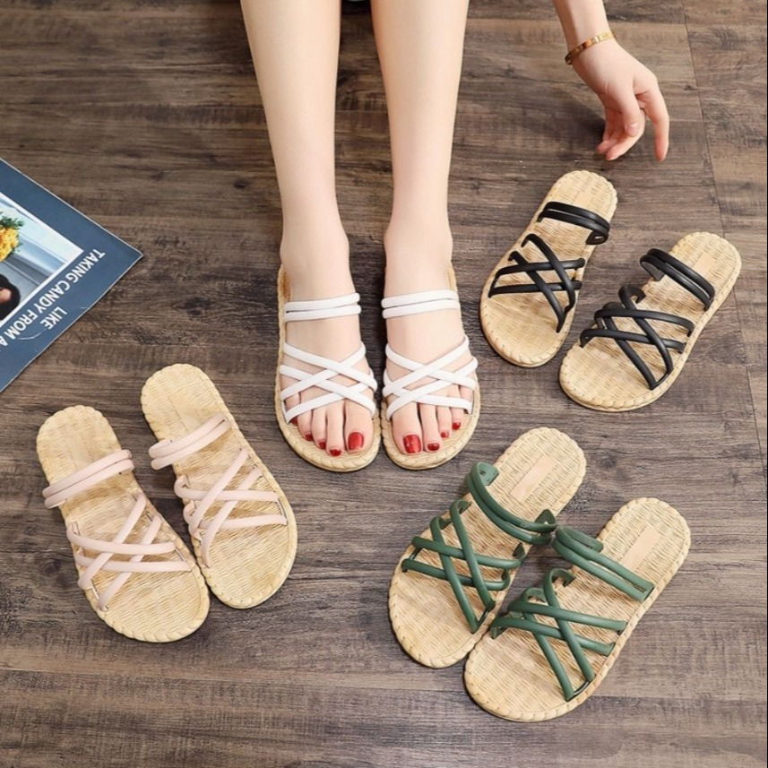 Giày Sandal, Dép Nữ Giả Cói Thời Trang Quai Chéo đế Bằng – Shop Mẹ Bống