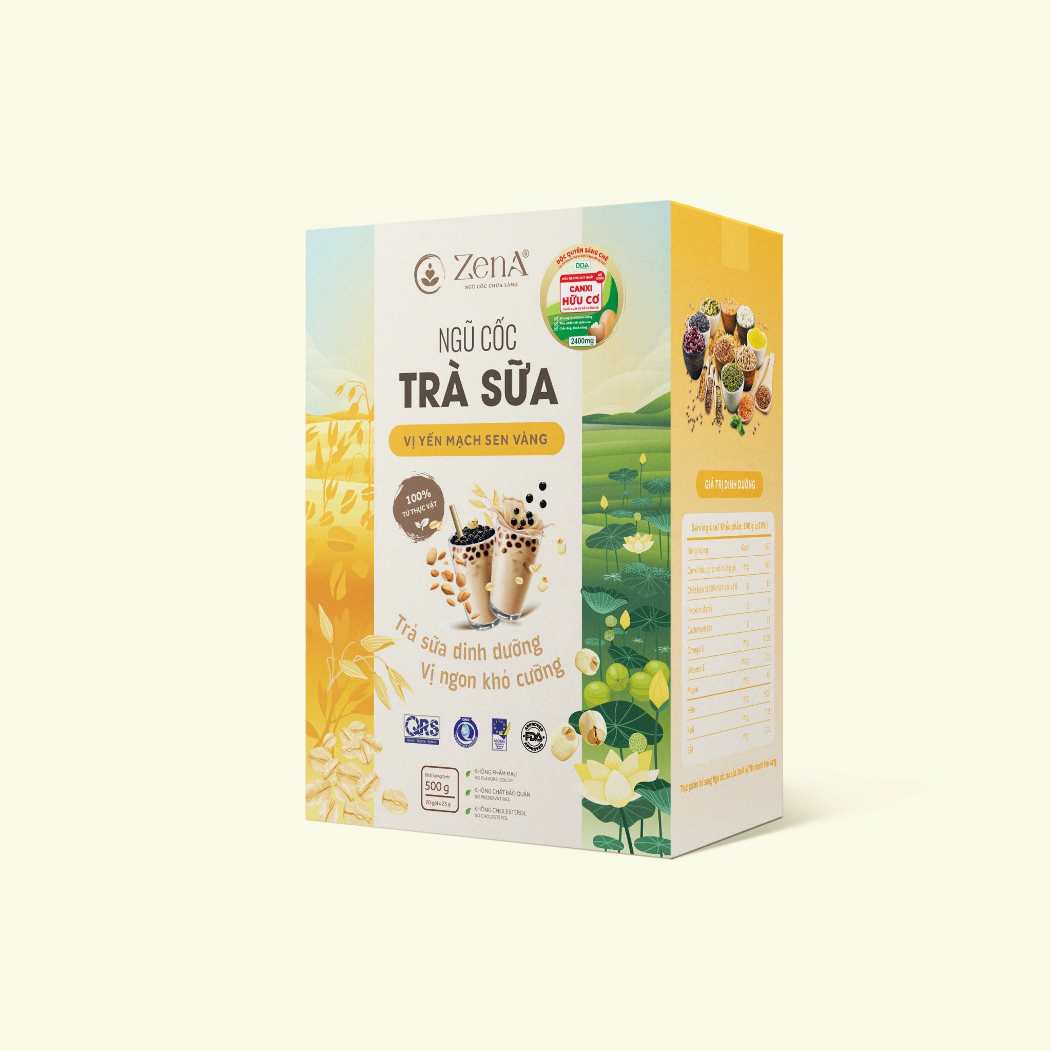 Ngũ Cốc Trà Sữa Vị Yến Mạch Sen Vàng Hộp 500g_ Zena