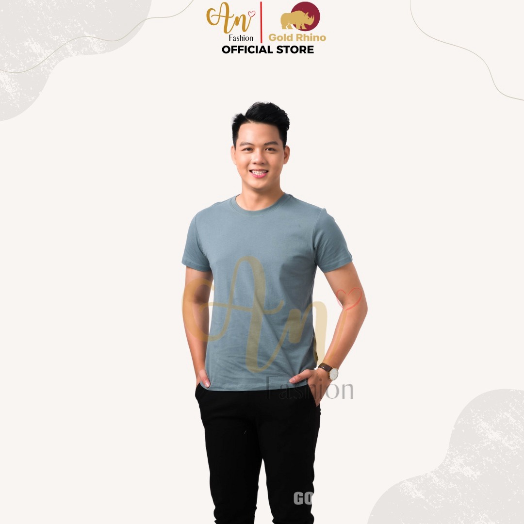 áo Thun Nam Cổ Tròn Màu Xanh đá 100% Cotton Cao Cấp – Gold Rhino