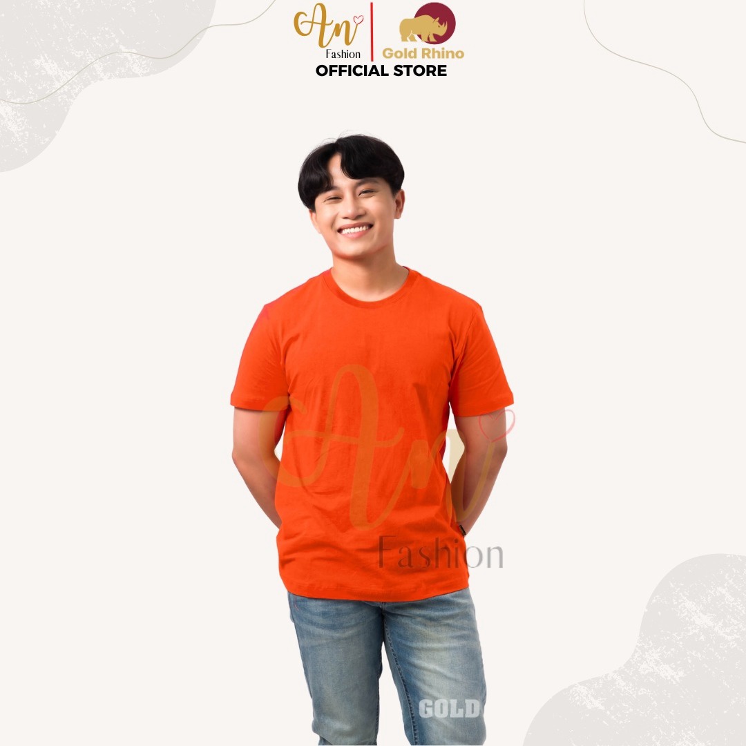 áo Thun Nam Cổ Tròn Màu Cam 100% Cotton Cao Cấp – Gold Rhino