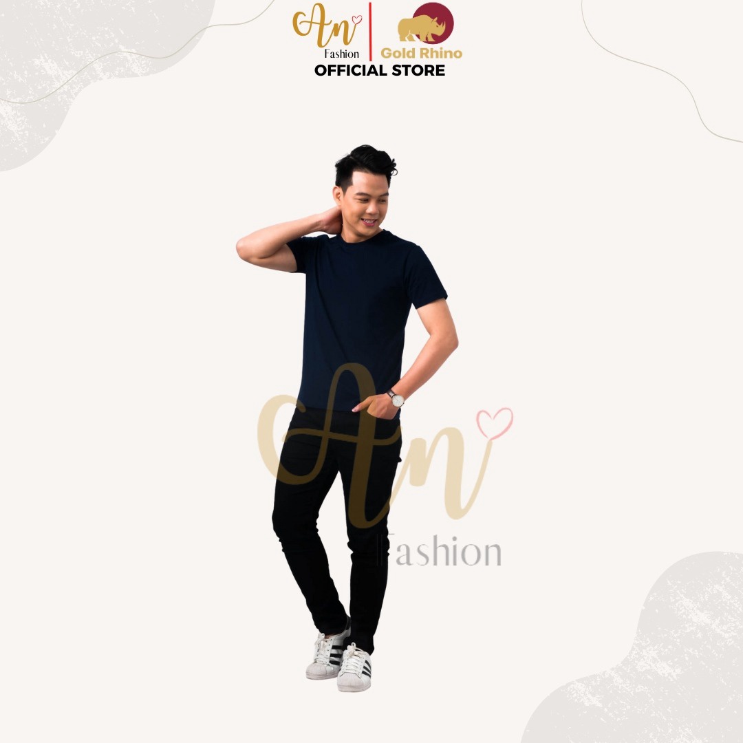 áo Thun Nam Cổ Tròn Màu Xanh đen 100% Cotton Cao Cấp – Gold Rhino