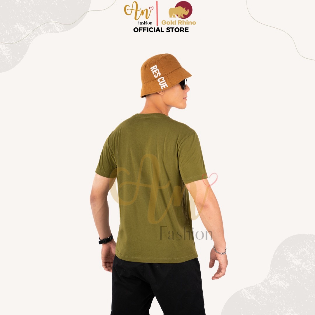 áo Thun Nam Cổ Tròn Màu Rêu 100% Cotton Cao Cấp – Gold Rhino
