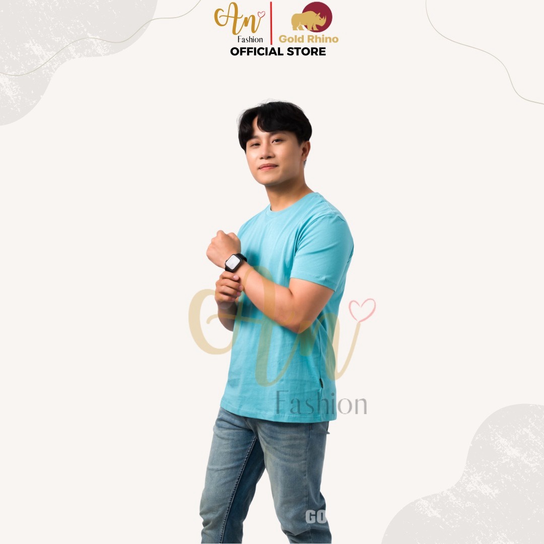 áo Thun Nam Cổ Tròn Màu Xanh Ngọc 100% Cotton Cao Cấp – Gold Rhino
