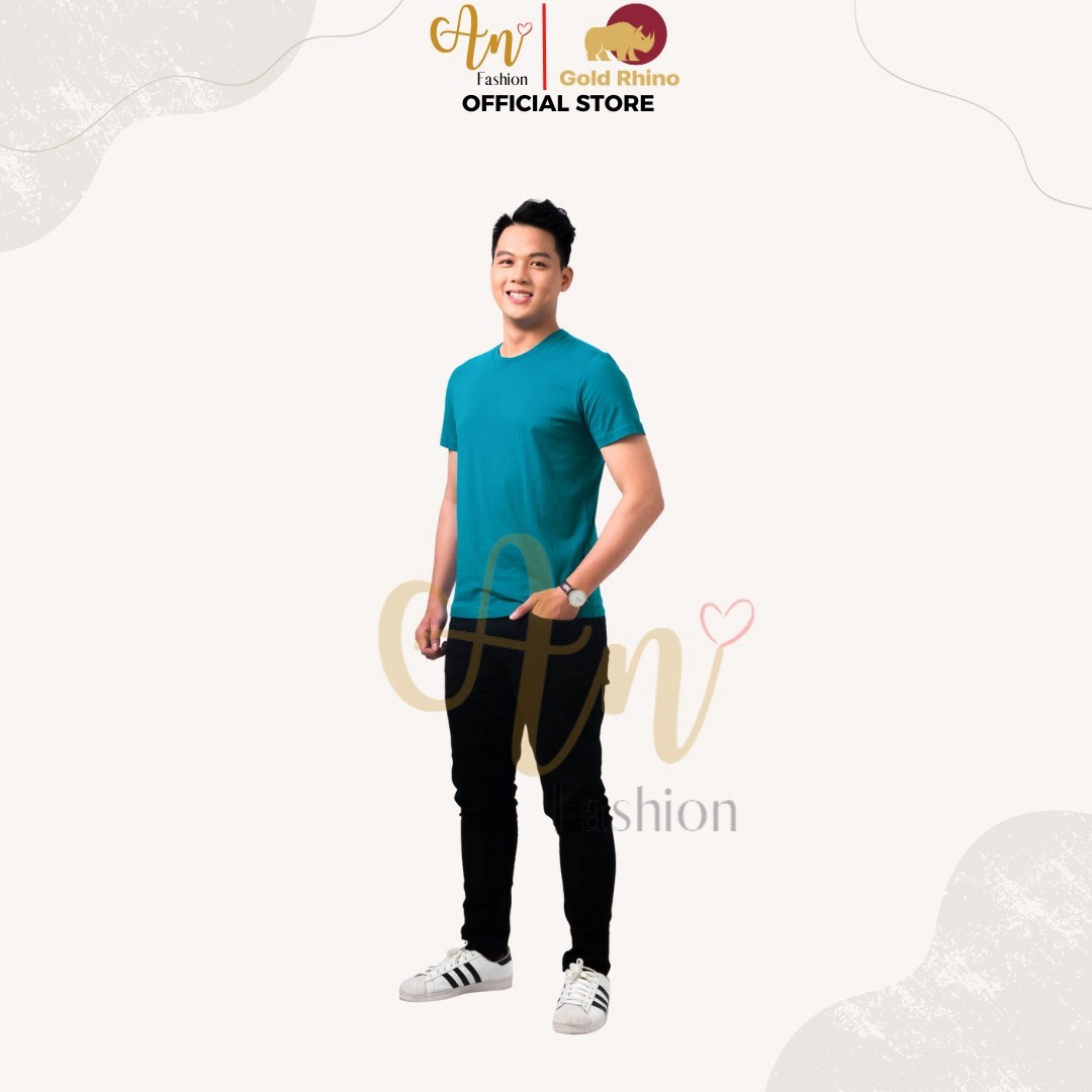 áo Thun Nam Cổ Tròn Màu Xanh Cổ Vịt 100% Cotton Cao Cấp – Gold Rhino